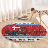 Denmark Viking Santa Christmas Round Carpet Funny Reindeer Norse Xmas - Wonder Print Shop