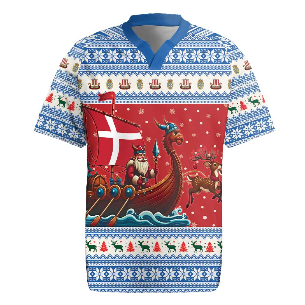 Denmark Viking Santa Christmas Rugby Jersey Funny Reindeer Norse Xmas - Wonder Print Shop