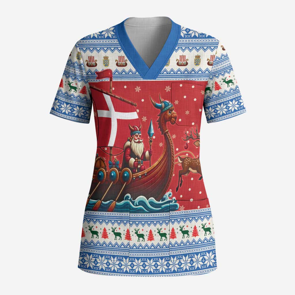 Denmark Viking Santa Christmas Scrub Top Funny Reindeer Norse Xmas - Wonder Print Shop