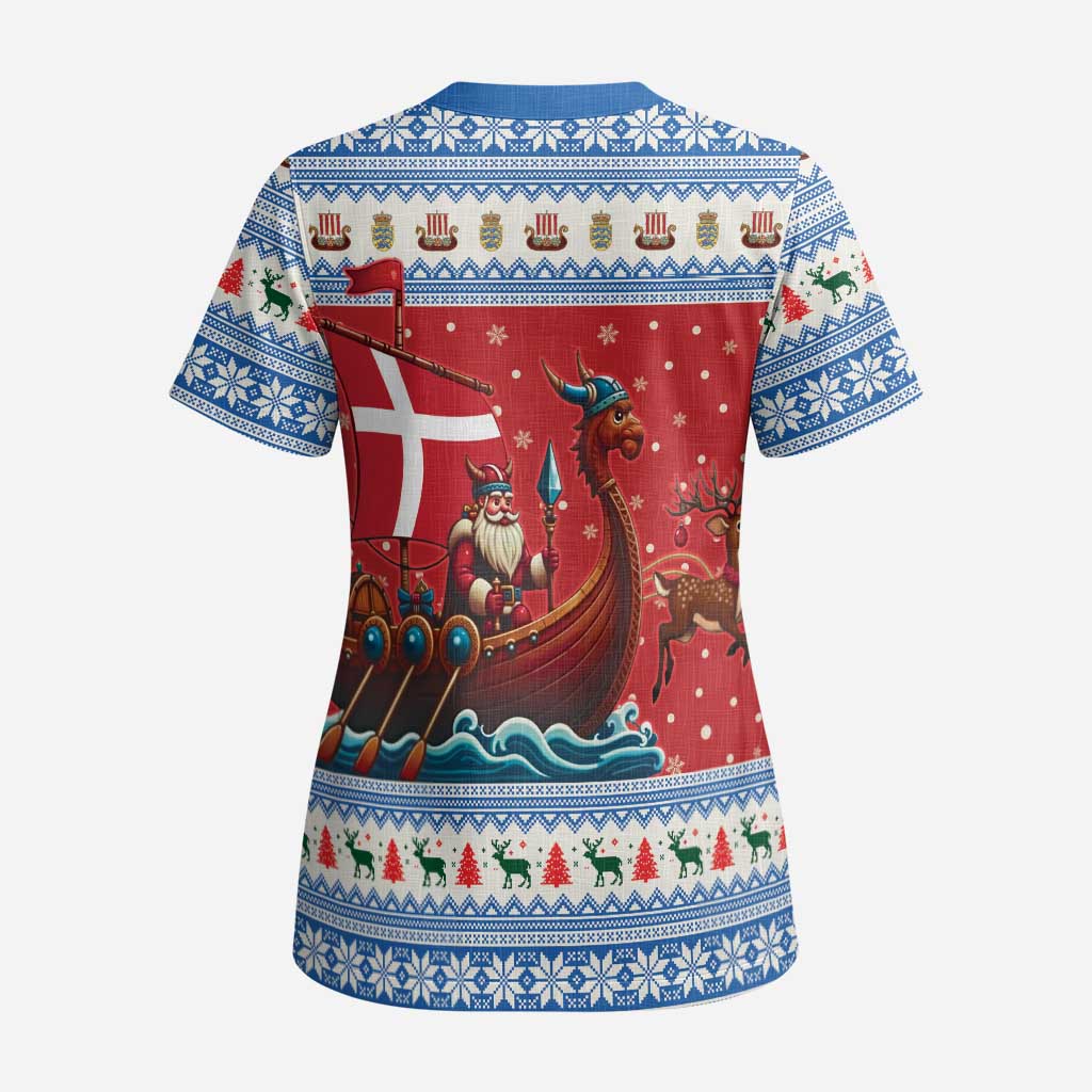 Denmark Viking Santa Christmas Scrub Top Funny Reindeer Norse Xmas - Wonder Print Shop