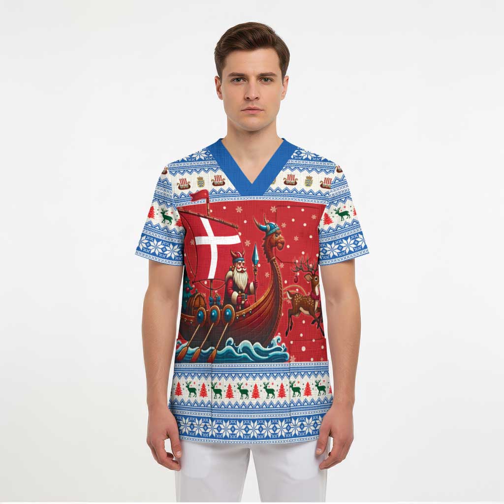 Denmark Viking Santa Christmas Scrub Top Funny Reindeer Norse Xmas - Wonder Print Shop