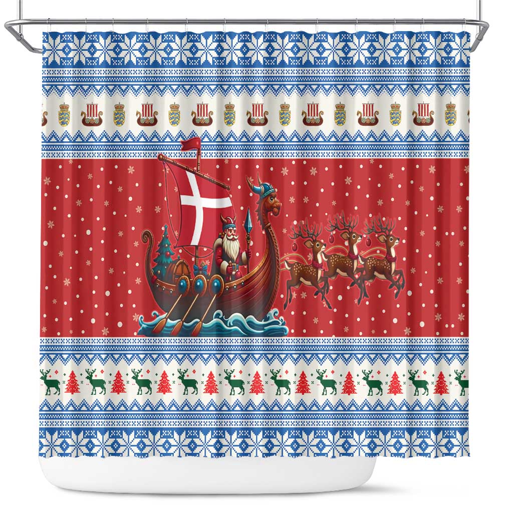 Denmark Viking Santa Christmas Shower Curtain Funny Reindeer Norse Xmas - Wonder Print Shop