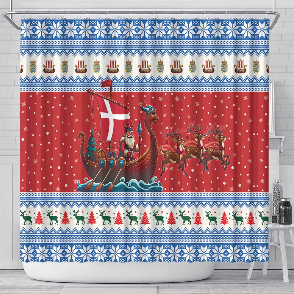Denmark Viking Santa Christmas Shower Curtain Funny Reindeer Norse Xmas - Wonder Print Shop
