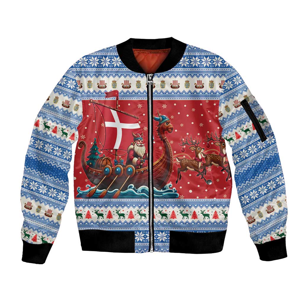 Denmark Viking Santa Christmas Sleeve Zip Bomber Jacket Funny Reindeer Norse Xmas - Wonder Print Shop
