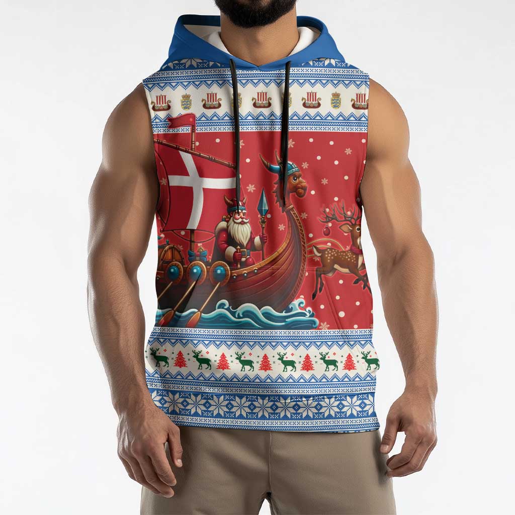 Denmark Viking Santa Christmas Sleeveless Hoodie Funny Reindeer Norse Xmas - Wonder Print Shop