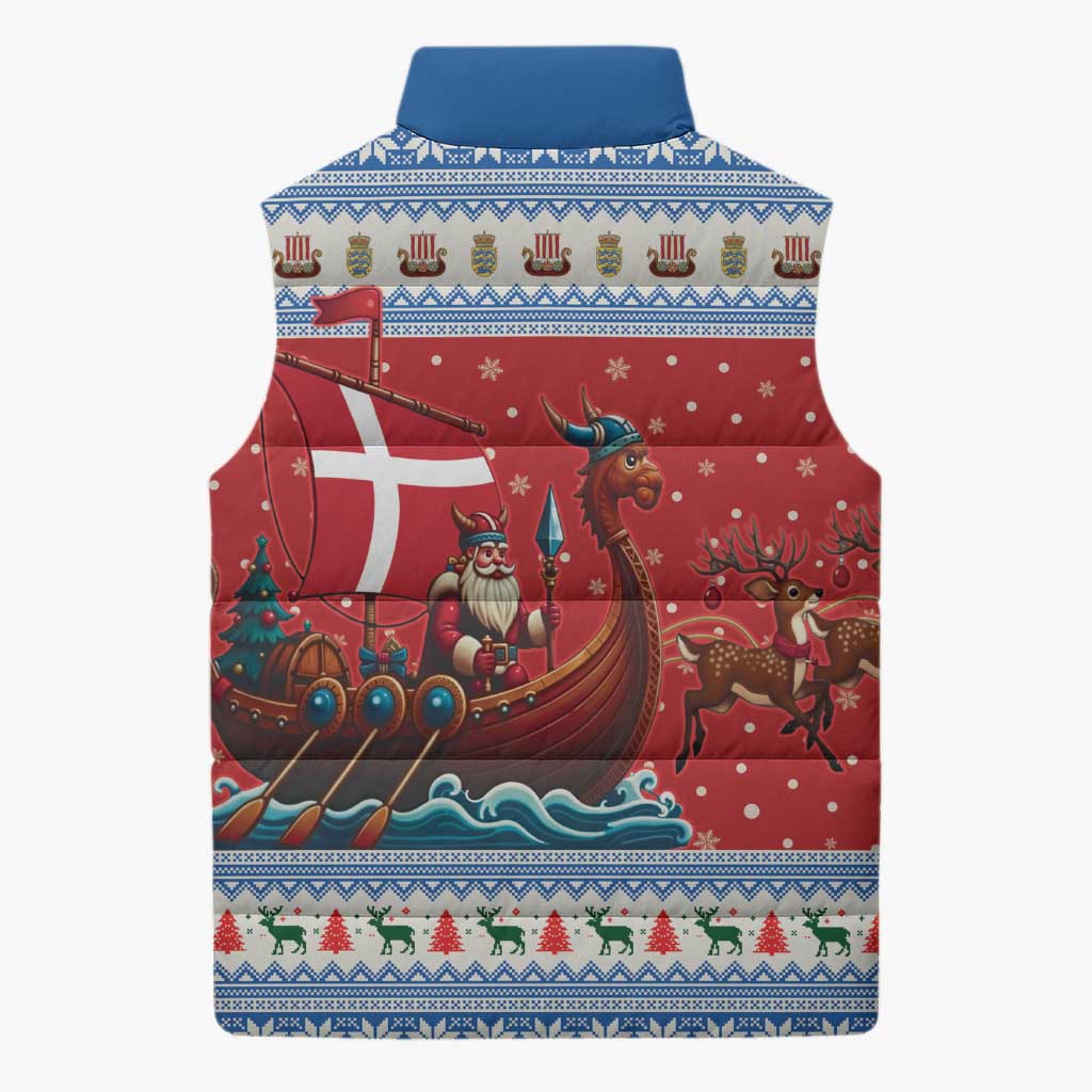 Denmark Viking Santa Christmas Sleeveless Puffer Jacket Funny Reindeer Norse Xmas - Wonder Print Shop