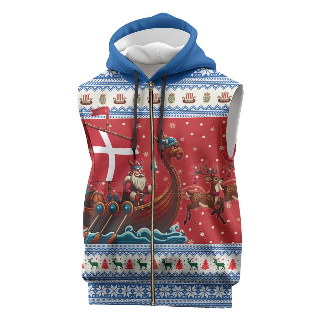 Denmark Viking Santa Christmas Sleeveless Zip Hoodie Funny Reindeer Norse Xmas - Wonder Print Shop