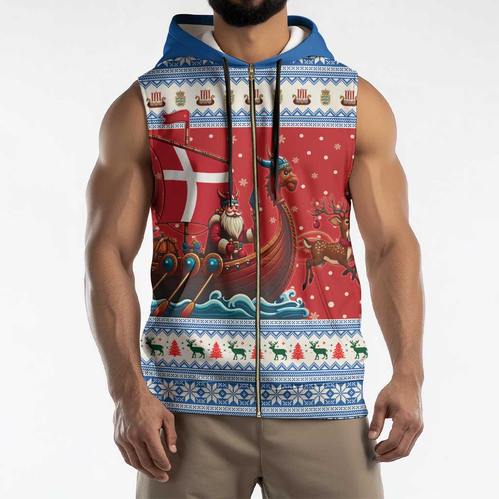 Denmark Viking Santa Christmas Sleeveless Zip Hoodie Funny Reindeer Norse Xmas - Wonder Print Shop