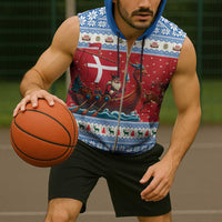 Denmark Viking Santa Christmas Sleeveless Zip Hoodie Funny Reindeer Norse Xmas - Wonder Print Shop