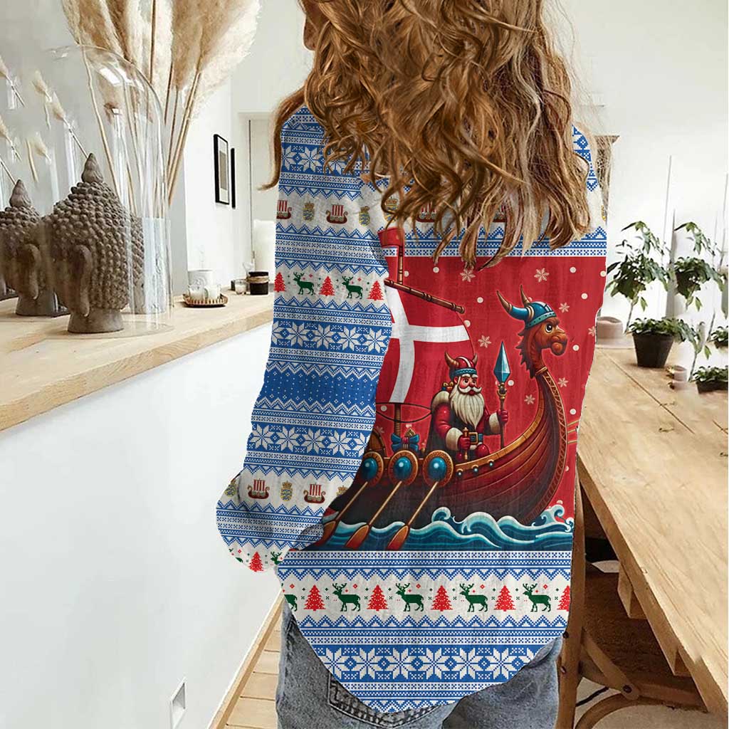 Denmark Viking Santa Christmas Women Casual Shirt Funny Reindeer Norse Xmas - Wonder Print Shop