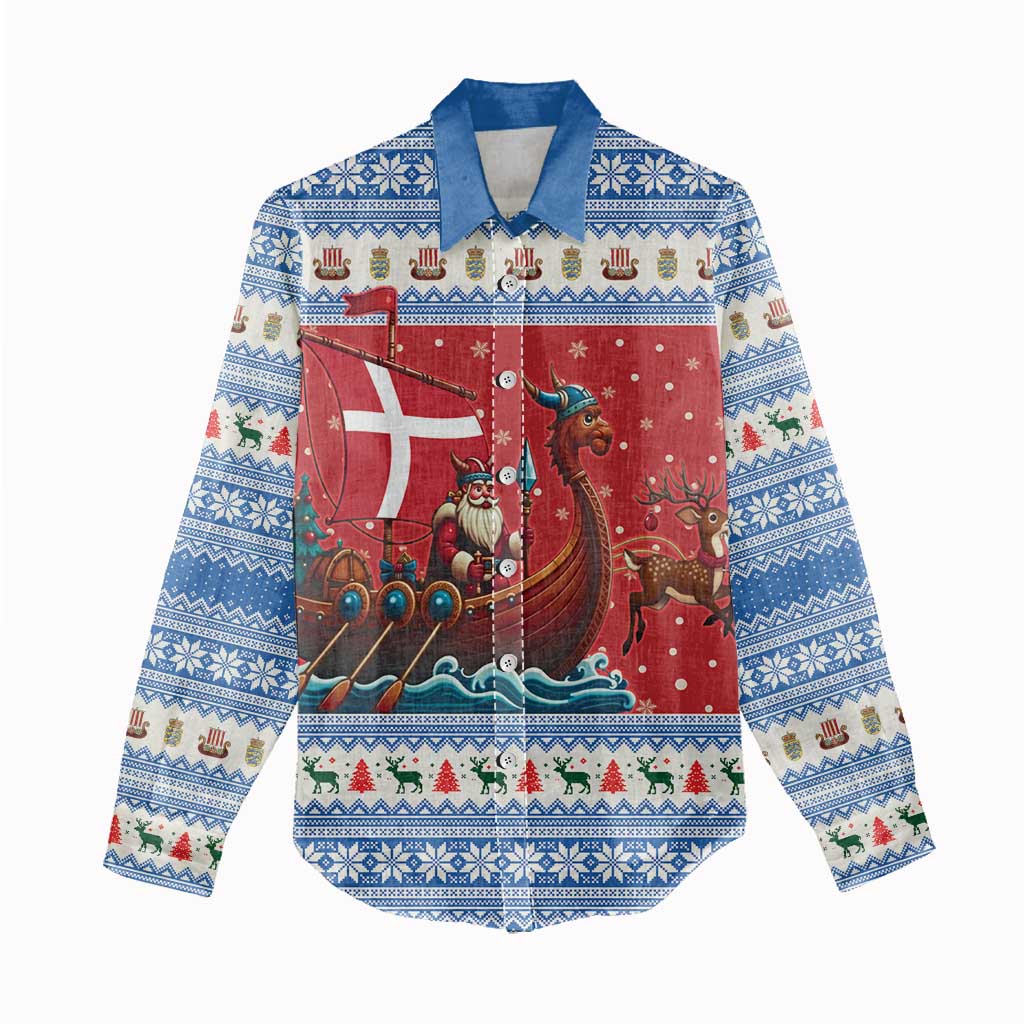 Denmark Viking Santa Christmas Women Casual Shirt Funny Reindeer Norse Xmas - Wonder Print Shop
