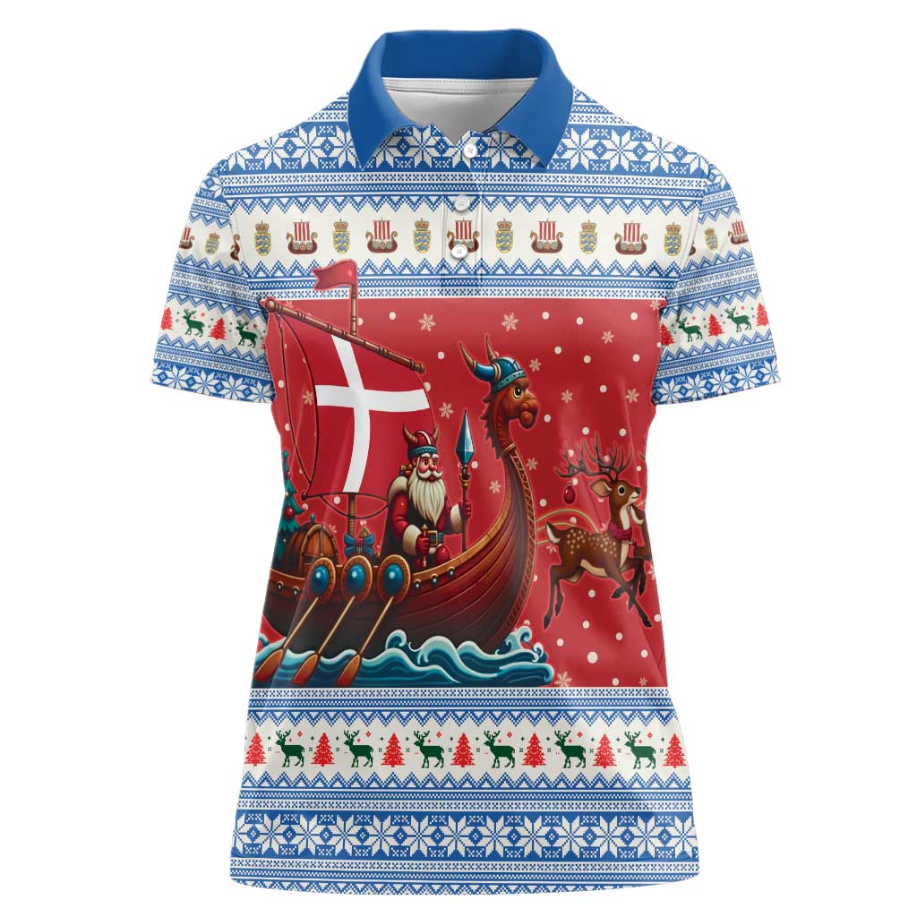 Denmark Viking Santa Christmas Women Polo Shirt Funny Reindeer Norse Xmas - Wonder Print Shop