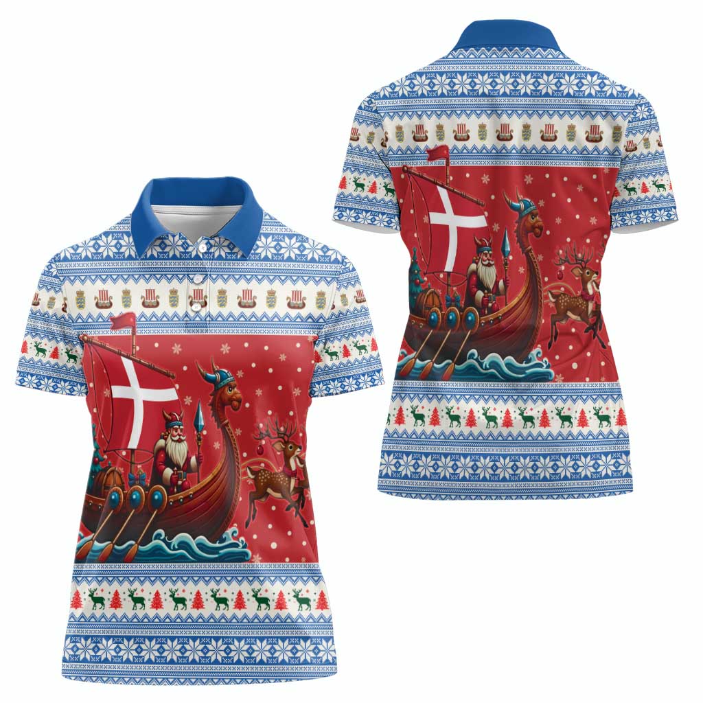 Denmark Viking Santa Christmas Women Polo Shirt Funny Reindeer Norse Xmas - Wonder Print Shop