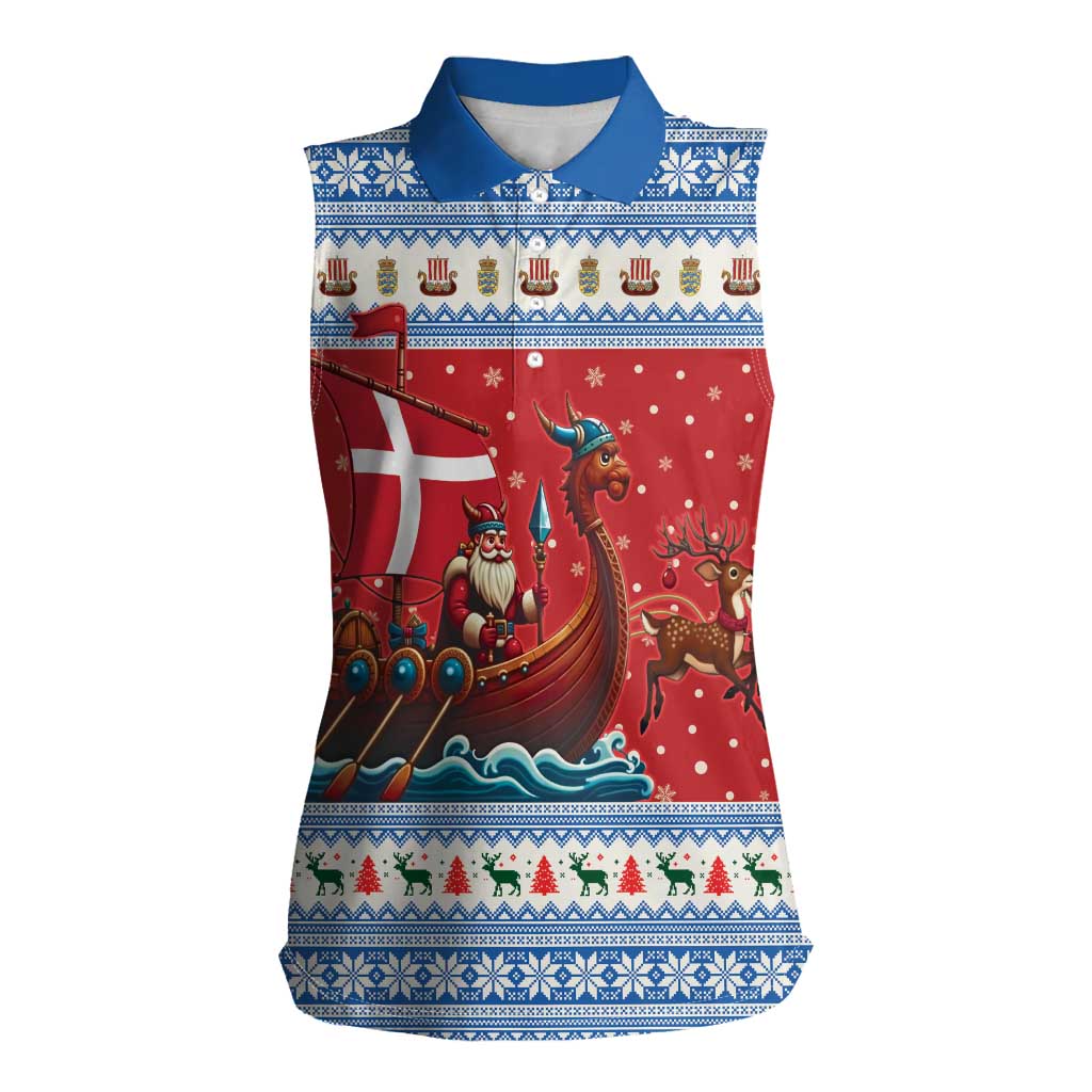 Denmark Viking Santa Christmas Women Sleeveless Polo Shirt Funny Reindeer Norse Xmas - Wonder Print Shop