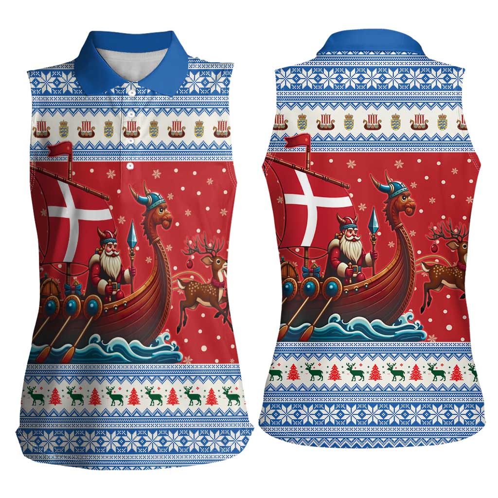 Denmark Viking Santa Christmas Women Sleeveless Polo Shirt Funny Reindeer Norse Xmas - Wonder Print Shop