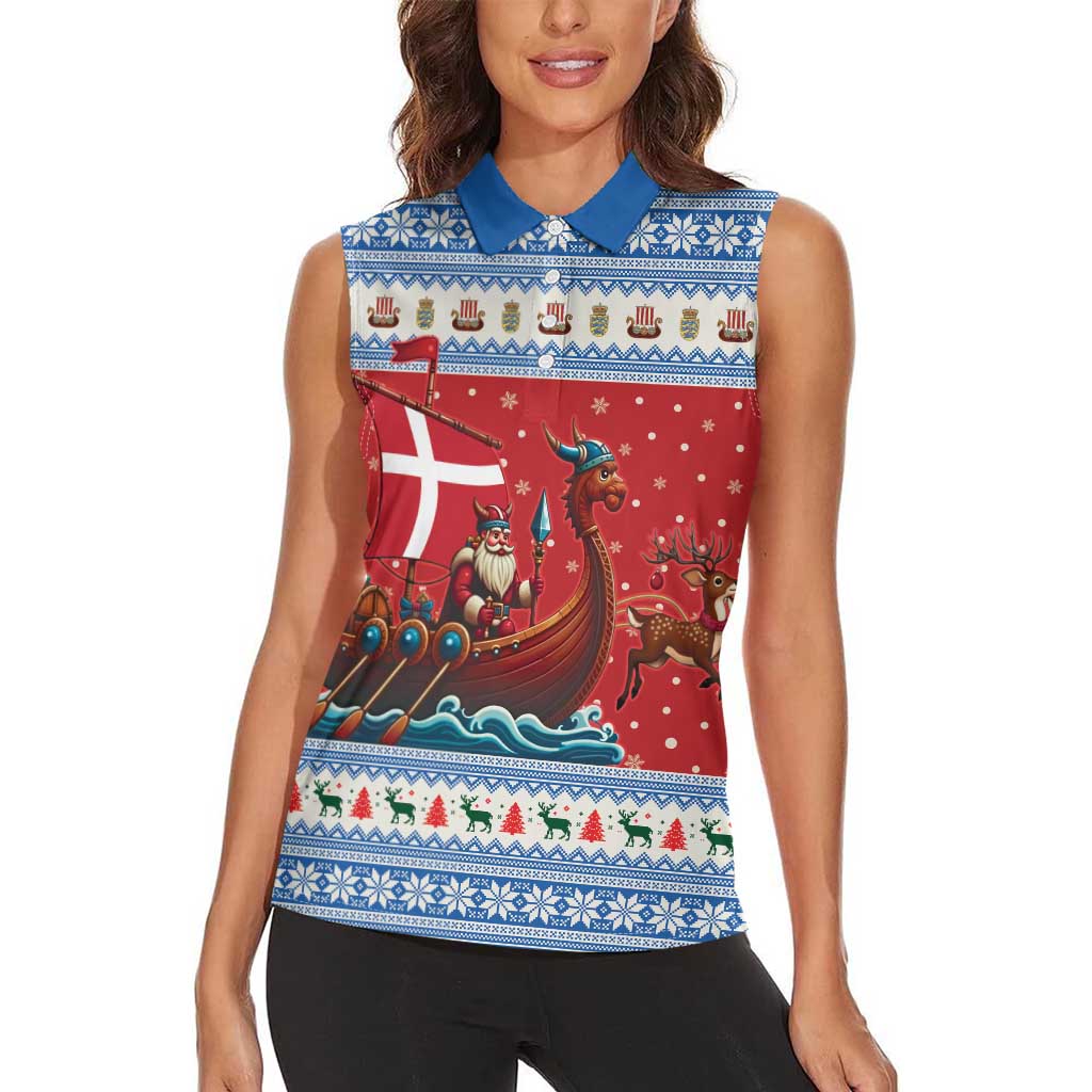 Denmark Viking Santa Christmas Women Sleeveless Polo Shirt Funny Reindeer Norse Xmas - Wonder Print Shop