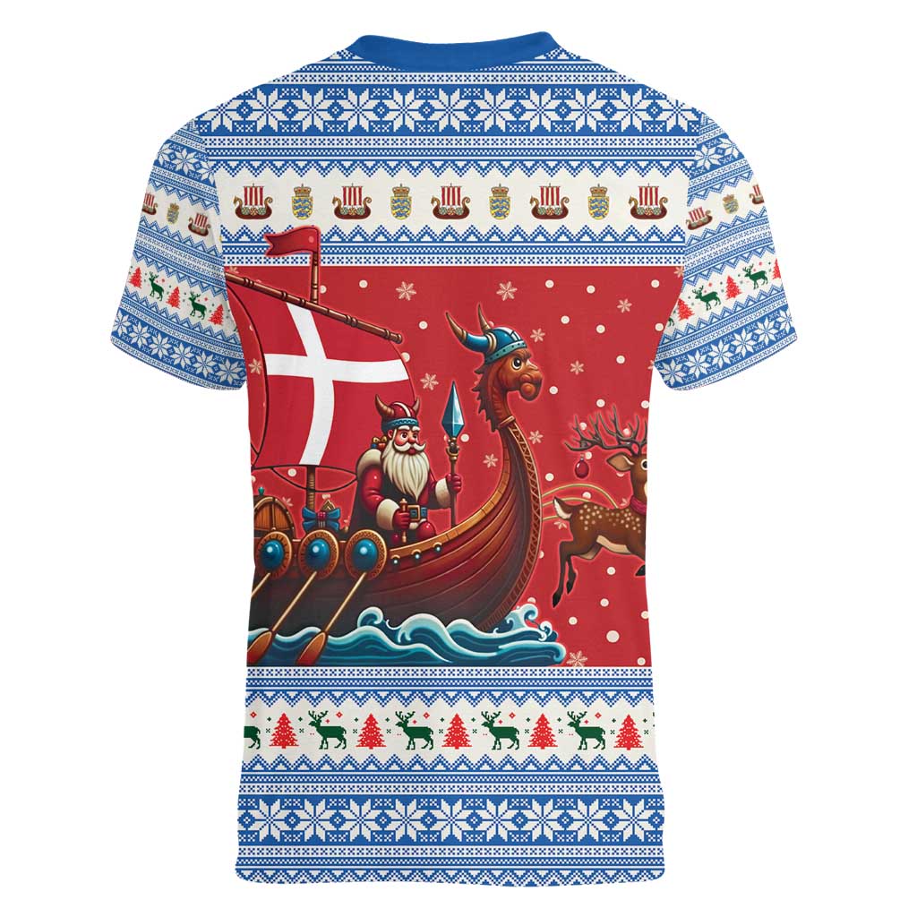 Denmark Viking Santa Christmas Women V-Neck T-Shirt Funny Reindeer Norse Xmas - Wonder Print Shop