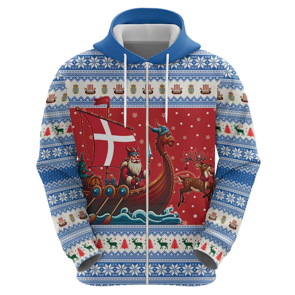 Denmark Viking Santa Christmas Zip Hoodie Funny Reindeer Norse Xmas - Wonder Print Shop