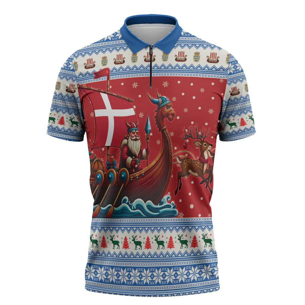Denmark Viking Santa Christmas Zipper Polo Shirt Funny Reindeer Norse Xmas - Wonder Print Shop