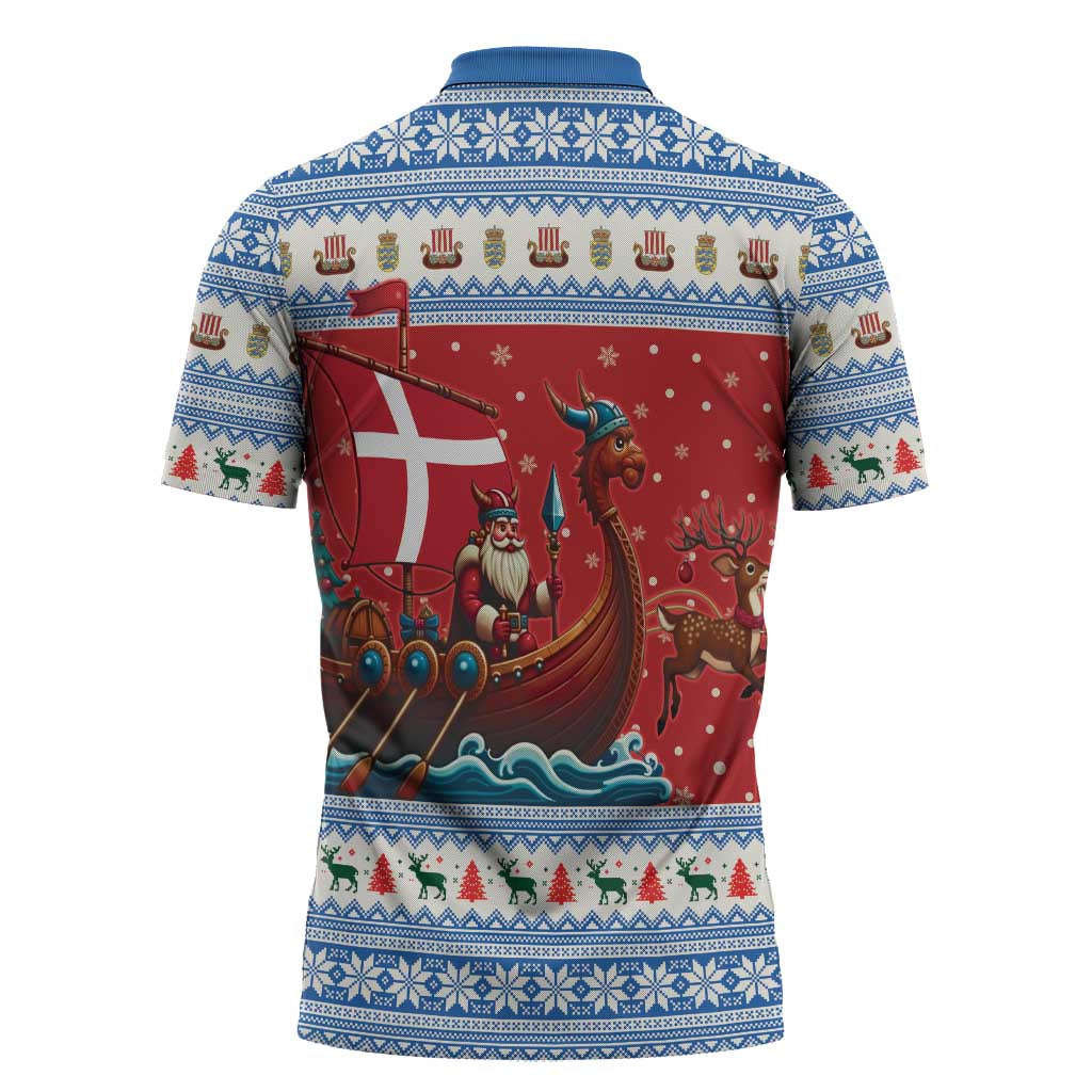 Denmark Viking Santa Christmas Zipper Polo Shirt Funny Reindeer Norse Xmas - Wonder Print Shop