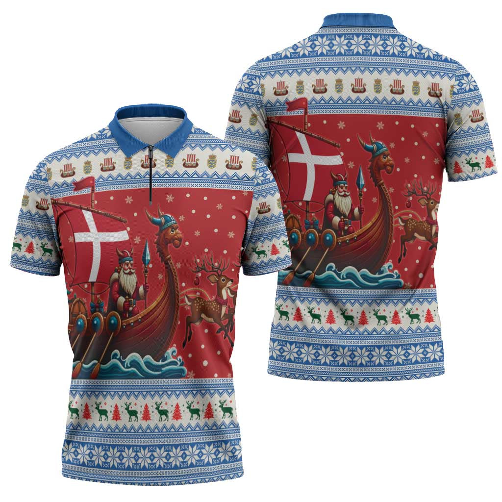 Denmark Viking Santa Christmas Zipper Polo Shirt Funny Reindeer Norse Xmas - Wonder Print Shop