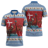 Denmark Viking Santa Christmas Zipper Polo Shirt Funny Reindeer Norse Xmas - Wonder Print Shop