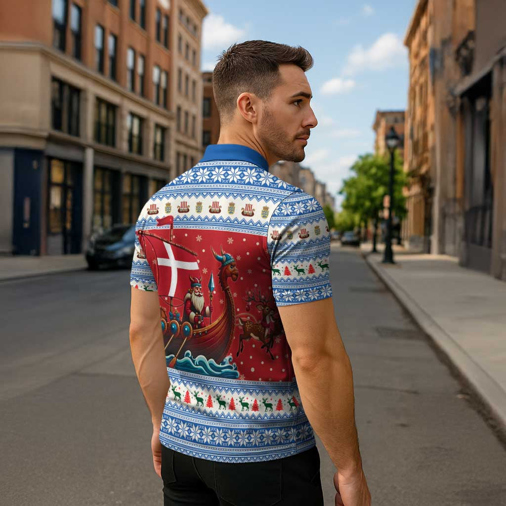 Denmark Viking Santa Christmas Zipper Polo Shirt Funny Reindeer Norse Xmas - Wonder Print Shop