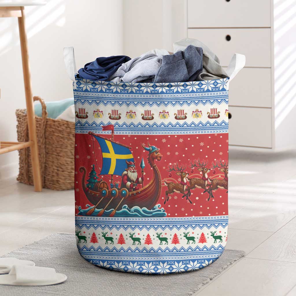 Sweden Viking Santa Christmas Laundry Basket Funny Reindeer Norse Xmas - Wonder Print Shop