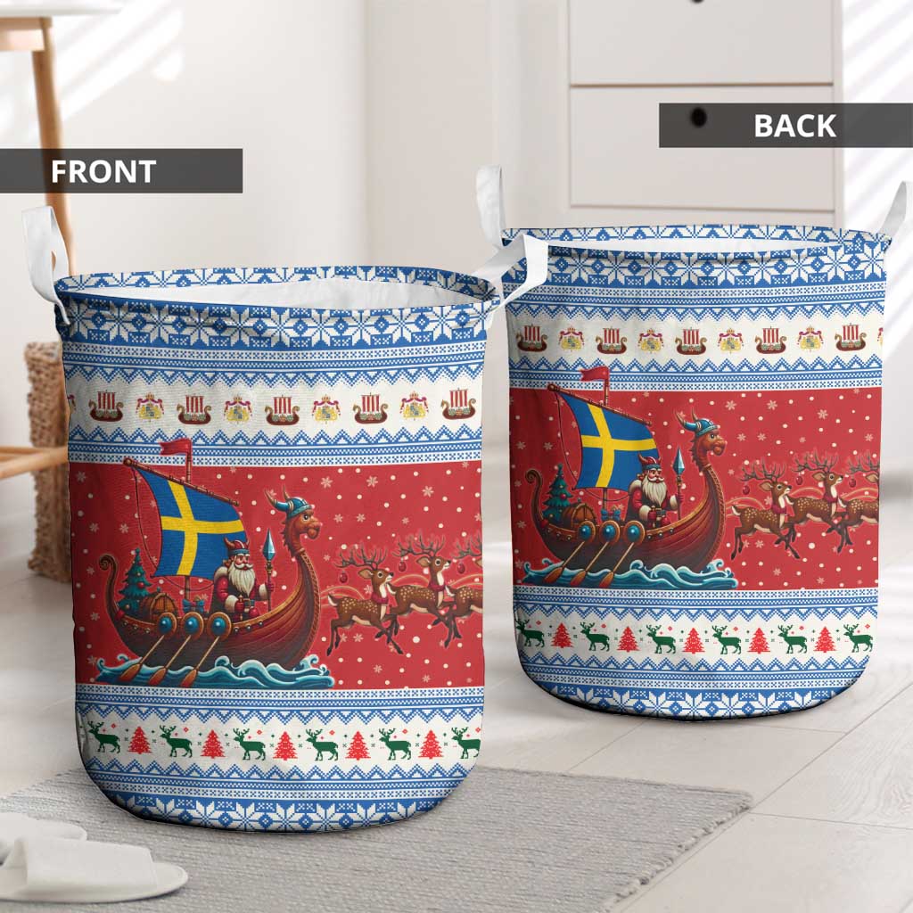 Sweden Viking Santa Christmas Laundry Basket Funny Reindeer Norse Xmas - Wonder Print Shop
