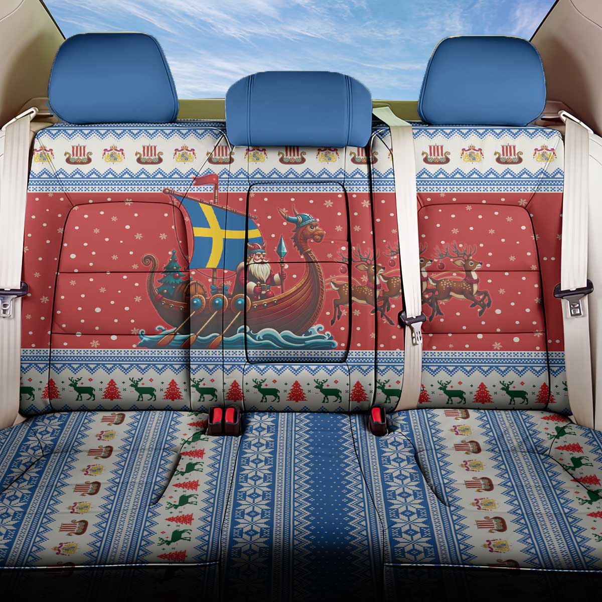 Sweden Viking Santa Christmas Back Car Seat Cover Funny Reindeer Norse Xmas - Wonder Print Shop