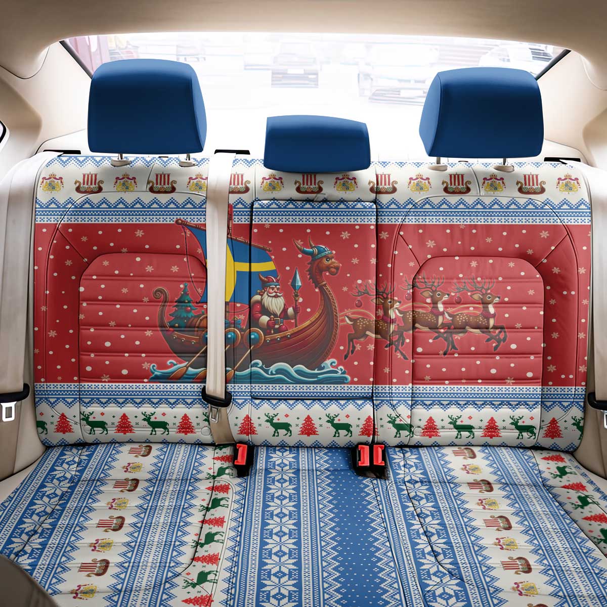 Sweden Viking Santa Christmas Back Car Seat Cover Funny Reindeer Norse Xmas - Wonder Print Shop