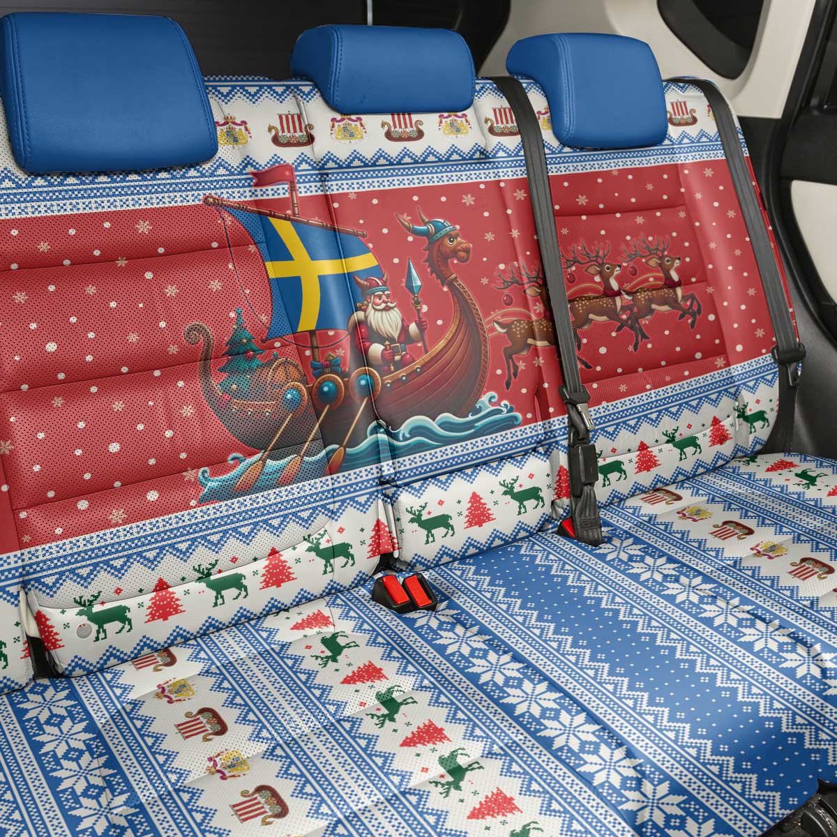 Sweden Viking Santa Christmas Back Car Seat Cover Funny Reindeer Norse Xmas - Wonder Print Shop
