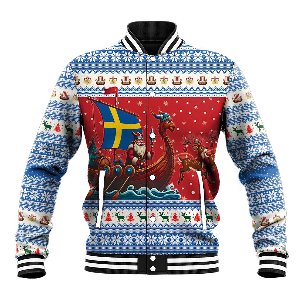 Sweden Viking Santa Christmas Baseball Jacket Funny Reindeer Norse Xmas - Wonder Print Shop