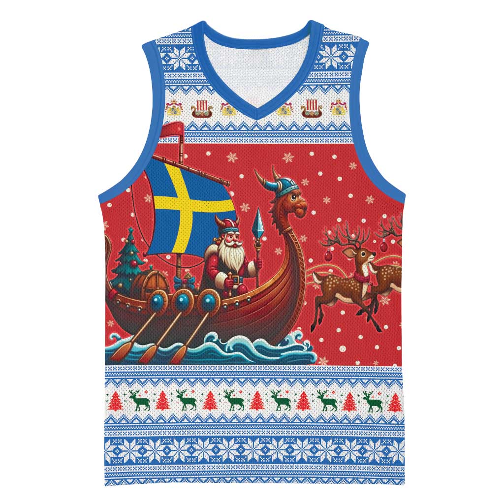 Sweden Viking Santa Christmas Basketball Jersey Funny Reindeer Norse Xmas - Wonder Print Shop