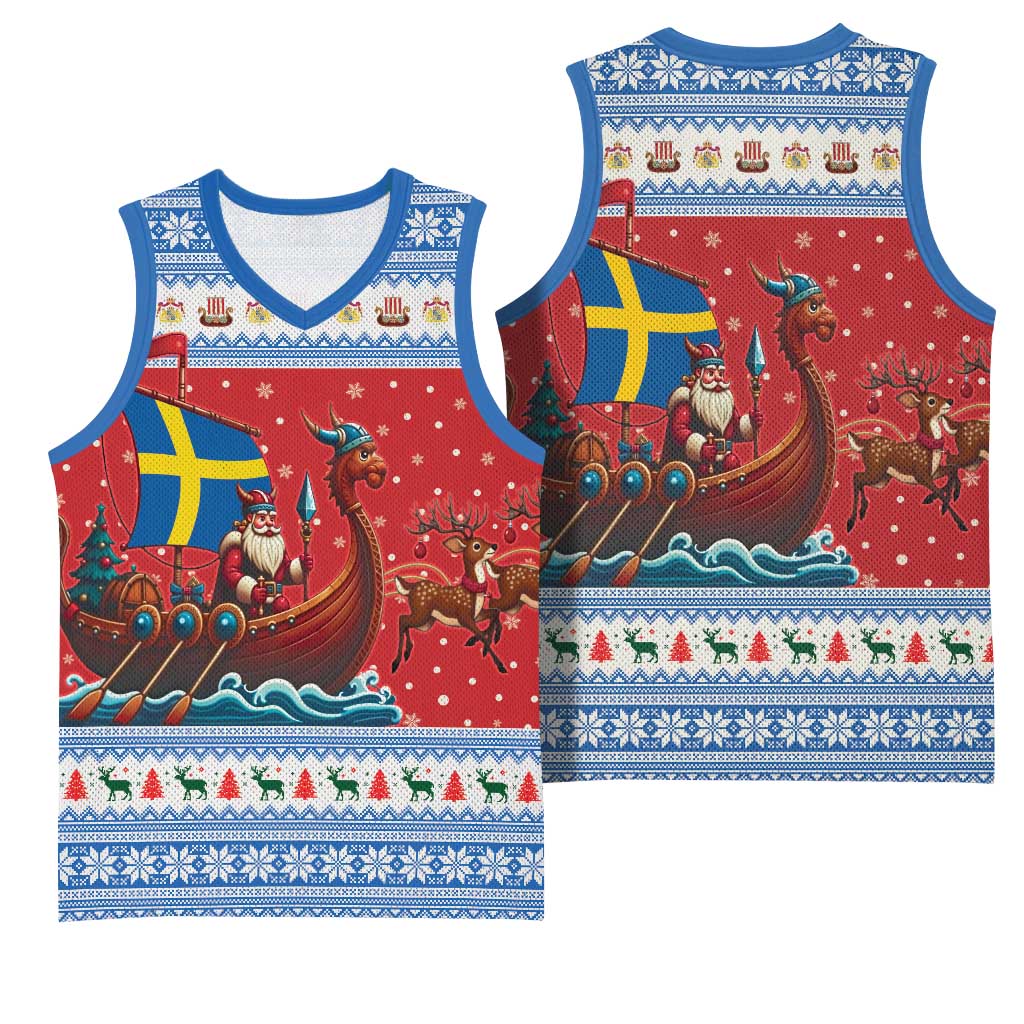 Sweden Viking Santa Christmas Basketball Jersey Funny Reindeer Norse Xmas - Wonder Print Shop