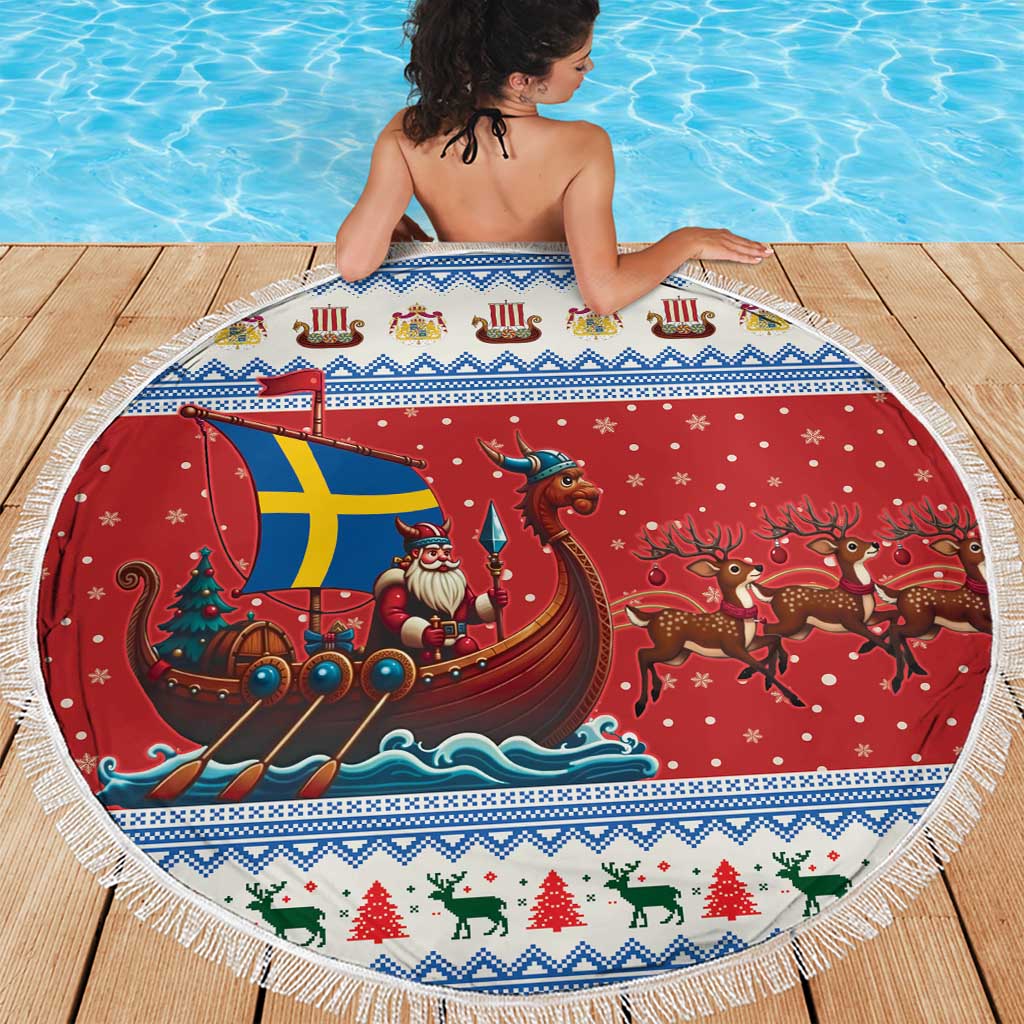 Sweden Viking Santa Christmas Beach Blanket Funny Reindeer Norse Xmas - Wonder Print Shop