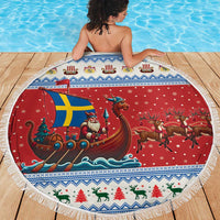 Sweden Viking Santa Christmas Beach Blanket Funny Reindeer Norse Xmas - Wonder Print Shop