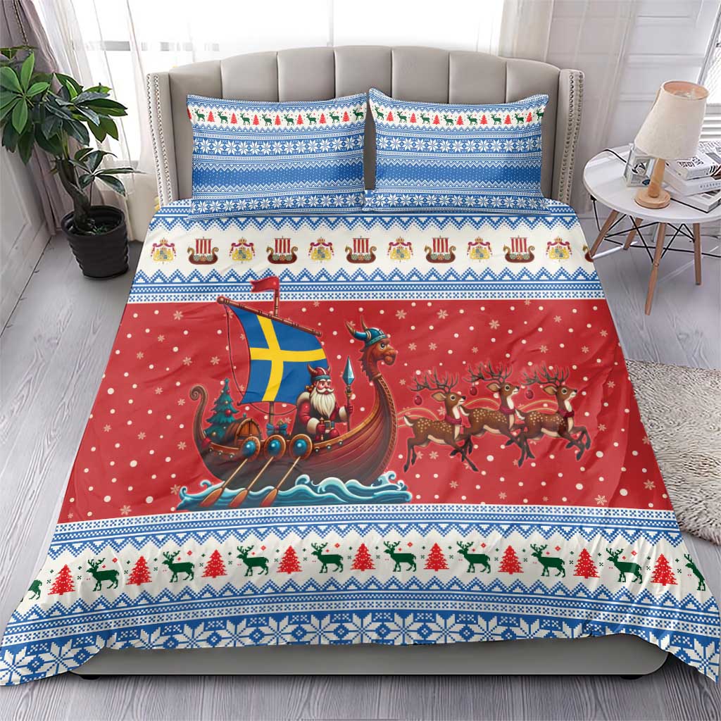 Sweden Viking Santa Christmas Bedding Set Funny Reindeer Norse Xmas - Wonder Print Shop