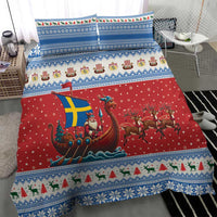 Sweden Viking Santa Christmas Bedding Set Funny Reindeer Norse Xmas - Wonder Print Shop
