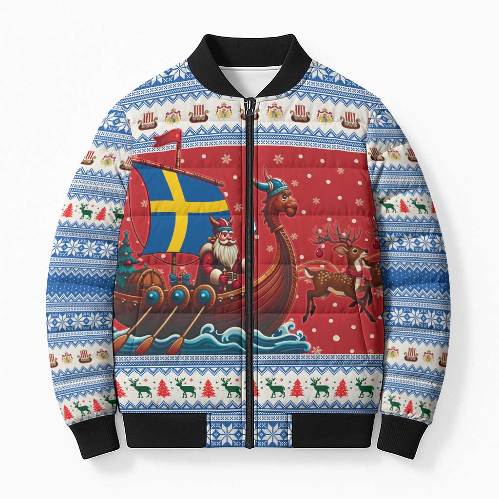 Sweden Viking Santa Christmas Bomber Puffer Jacket Funny Reindeer Norse Xmas - Wonder Print Shop