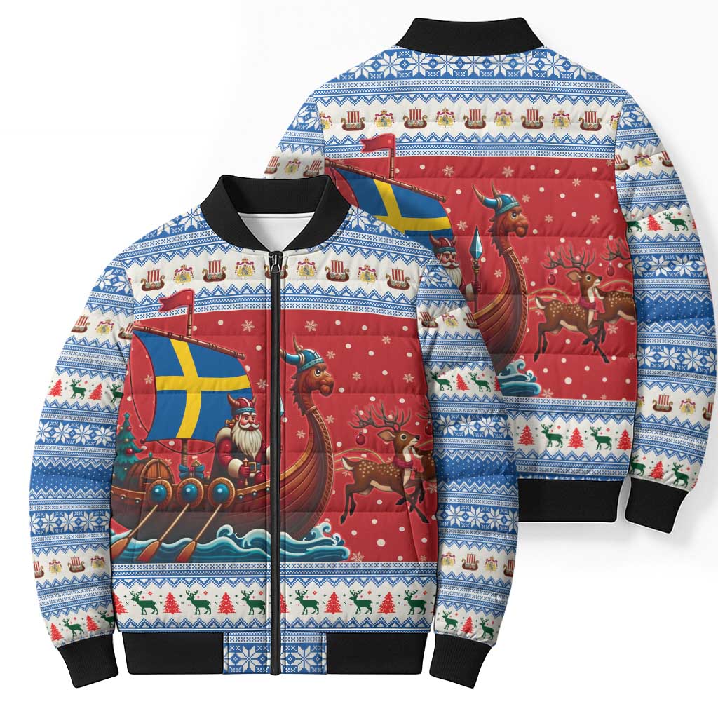 Sweden Viking Santa Christmas Bomber Puffer Jacket Funny Reindeer Norse Xmas - Wonder Print Shop