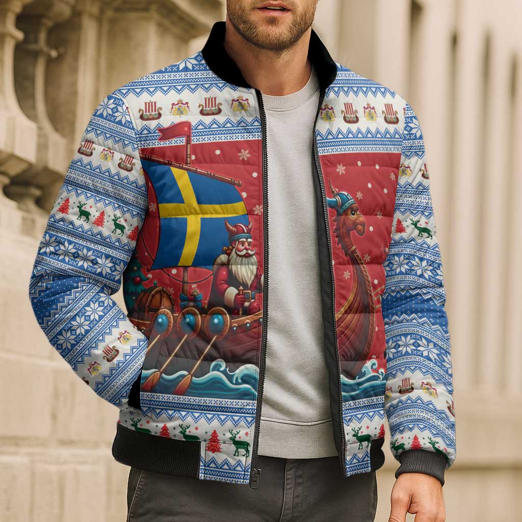 Sweden Viking Santa Christmas Bomber Puffer Jacket Funny Reindeer Norse Xmas - Wonder Print Shop