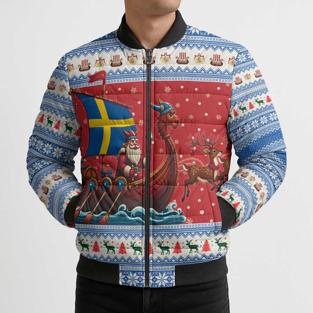 Sweden Viking Santa Christmas Bomber Puffer Jacket Funny Reindeer Norse Xmas - Wonder Print Shop