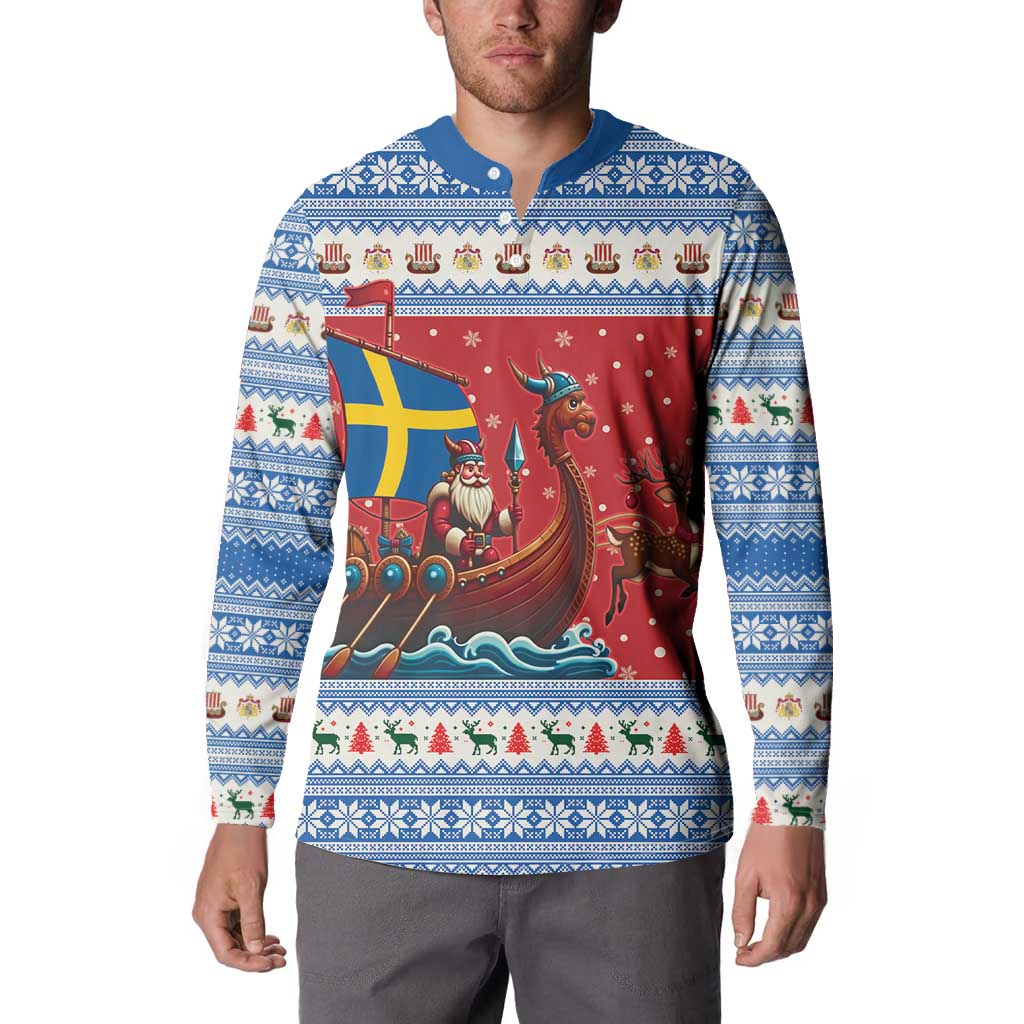 Sweden Viking Santa Christmas Button Sweatshirt Funny Reindeer Norse Xmas - Wonder Print Shop