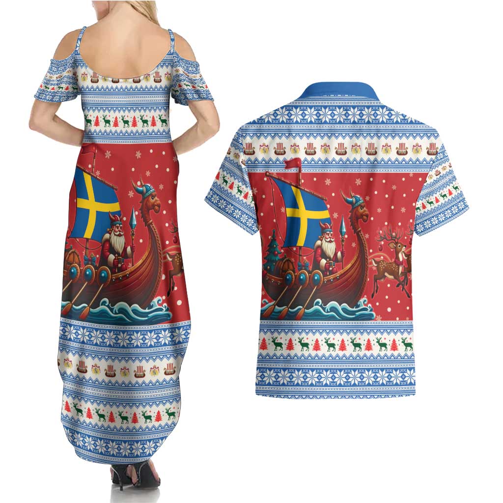 Sweden Viking Santa Christmas Couples Matching Summer Maxi Dress and Hawaiian Shirt Funny Reindeer Norse Xmas - Wonder Print Shop