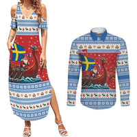 Sweden Viking Santa Christmas Couples Matching Summer Maxi Dress and Long Sleeve Button Shirt Funny Reindeer Norse Xmas - Wonder Print Shop