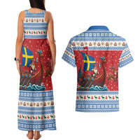 Sweden Viking Santa Christmas Couples Matching Tank Maxi Dress and Hawaiian Shirt Funny Reindeer Norse Xmas - Wonder Print Shop