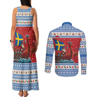 Sweden Viking Santa Christmas Couples Matching Tank Maxi Dress and Long Sleeve Button Shirt Funny Reindeer Norse Xmas - Wonder Print Shop
