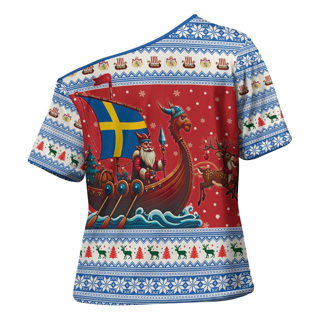 Sweden Viking Santa Christmas Cross Shoulder Shirt Funny Reindeer Norse Xmas - Wonder Print Shop