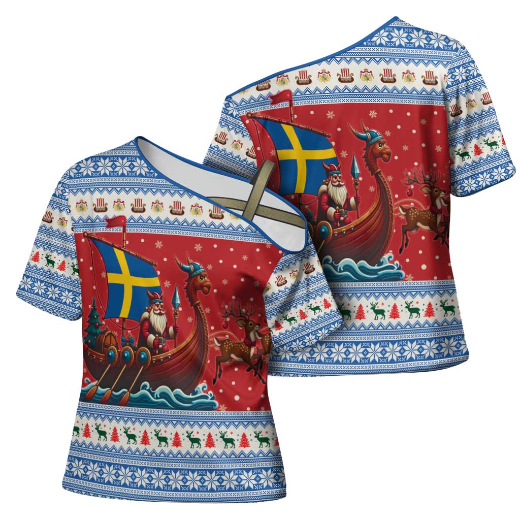 Sweden Viking Santa Christmas Cross Shoulder Shirt Funny Reindeer Norse Xmas - Wonder Print Shop